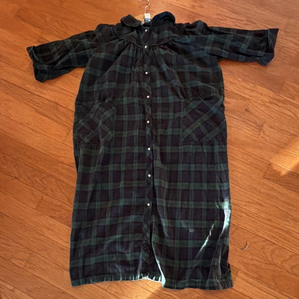 Vermont Country Store Plaid Flannel House Dress Snap Front Cottagecore Women L